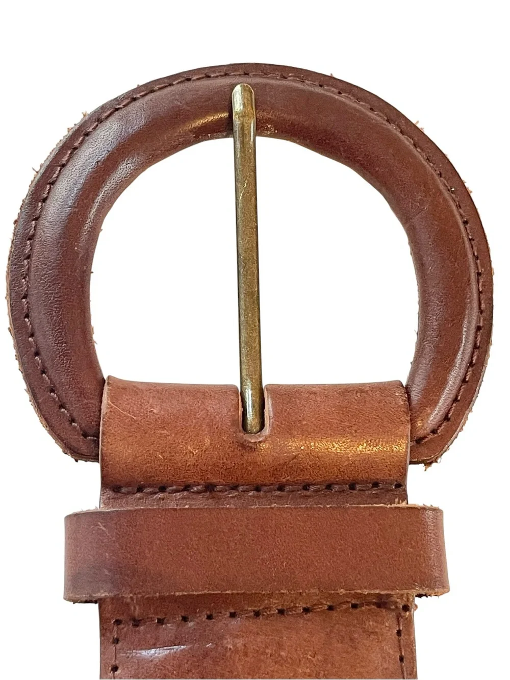 Wide Brown Braided Studded Leather Belt Circle Buckle Vintage Y2K Size L